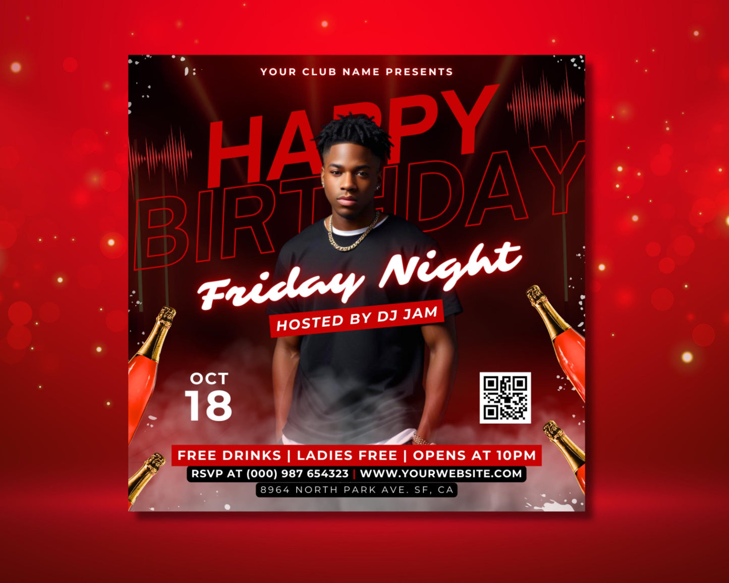 birthday party nightclub flyer clubbing celebration event party nightlife dance music dj drinks food entertainment fun birthday bash nightclub party special occasion all-night party live music vip area bottle service dress code door charge