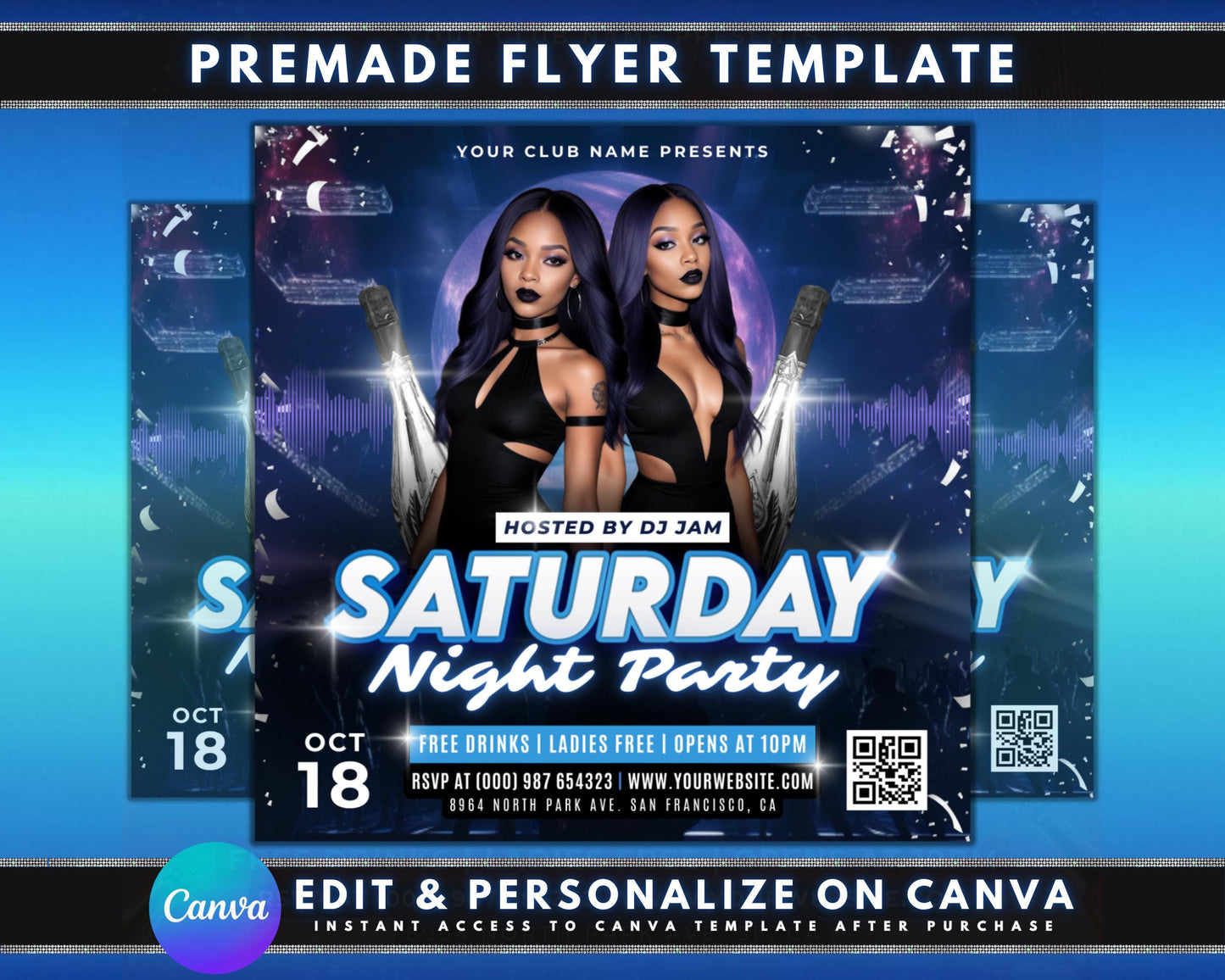 ladies night saturday night club party nightlife party flyer event flyer flyer design graphic design template free drinks happy hour discounts live music dj dance floor special offers vip area dress code theme party cocktail glass champagne