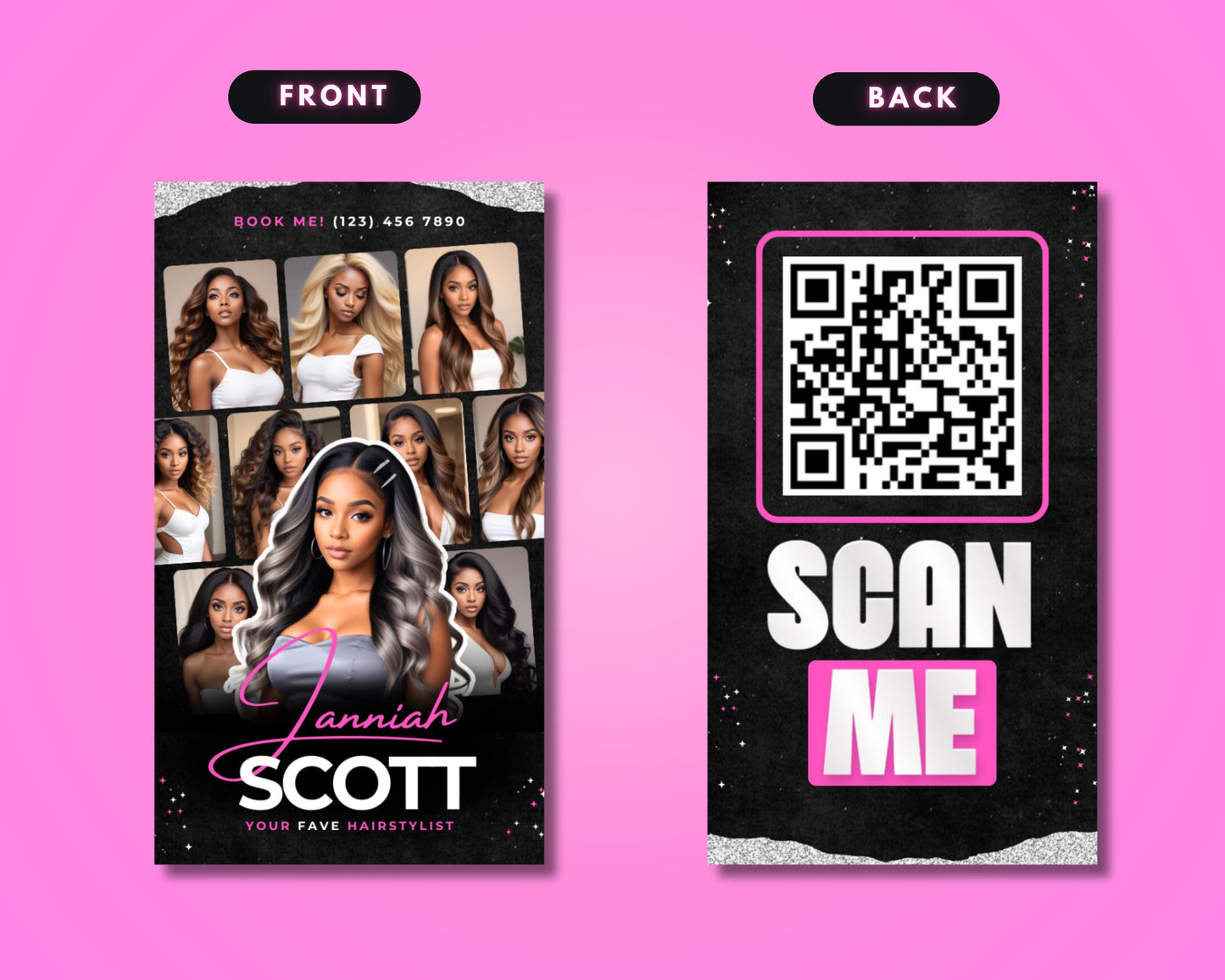 business card template qr code business card beauty business card hairstylist editable business card printable hairdresser beauty salon business card contact information qr code website qr code social media qr code online booking qr code scan me code