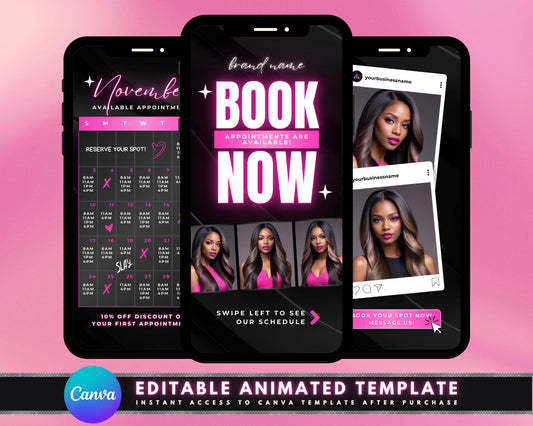 Animated booking template Beauty booking Salon booking Spa booking template online bookings Appointment Sleek online scheduling Eye-catching beauty booking Beauty salons Spa Hair salons Nail salons Makeup artists Beauty businesses Wellness businesses