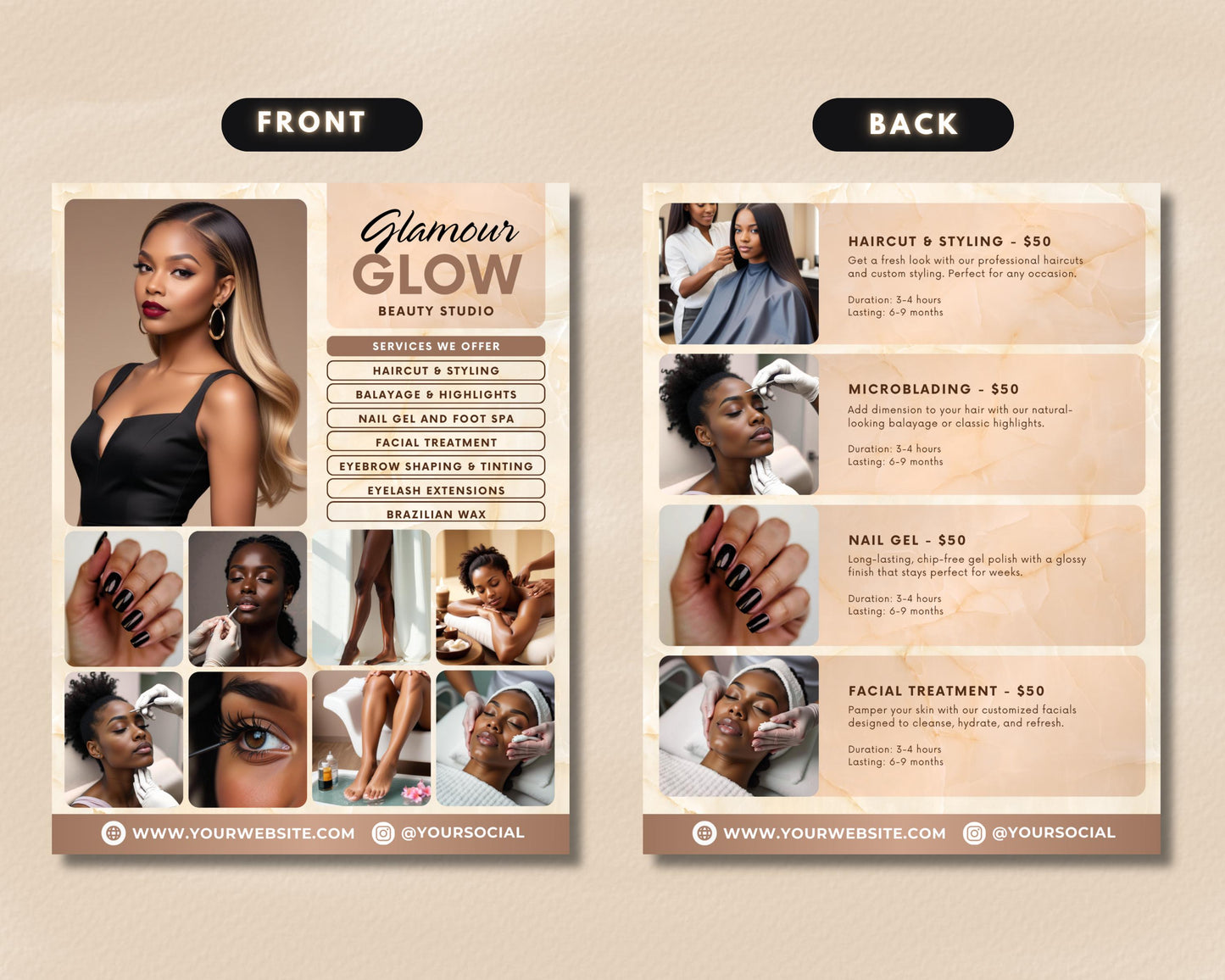 salon marketing hair and beauty studio modern beauty flyer service list flyer beauty services flyer salon marketing hair and beauty studio haircut & styling nail gel service facial treatment flyer social media-ready flyer hair and skin services