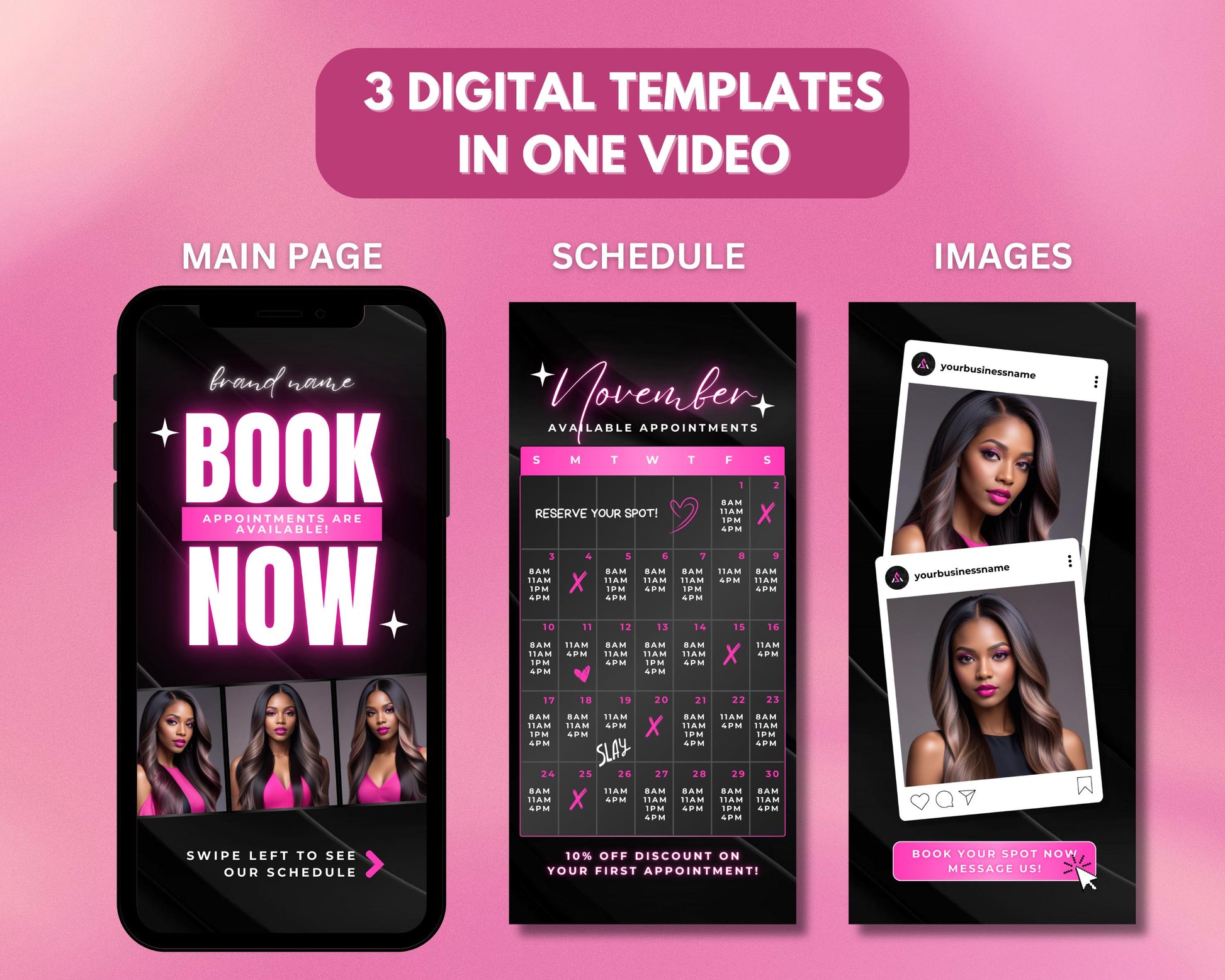 Animated booking template Beauty booking Salon booking Spa booking template online bookings Appointment Sleek online scheduling Eye-catching beauty booking Beauty salons Spa Hair salons Nail salons Makeup artists Beauty businesses Wellness businesses