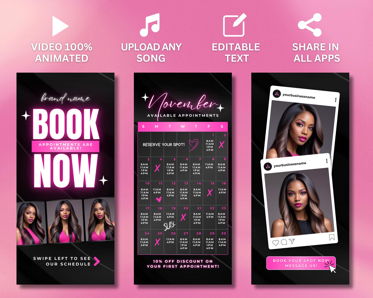 animated booking template beauty booking salon booking spa booking template online bookings appointment sleek online scheduling eye-catching beauty booking beauty salons spa hair salons nail salons makeup artists beauty businesses wellness businesses