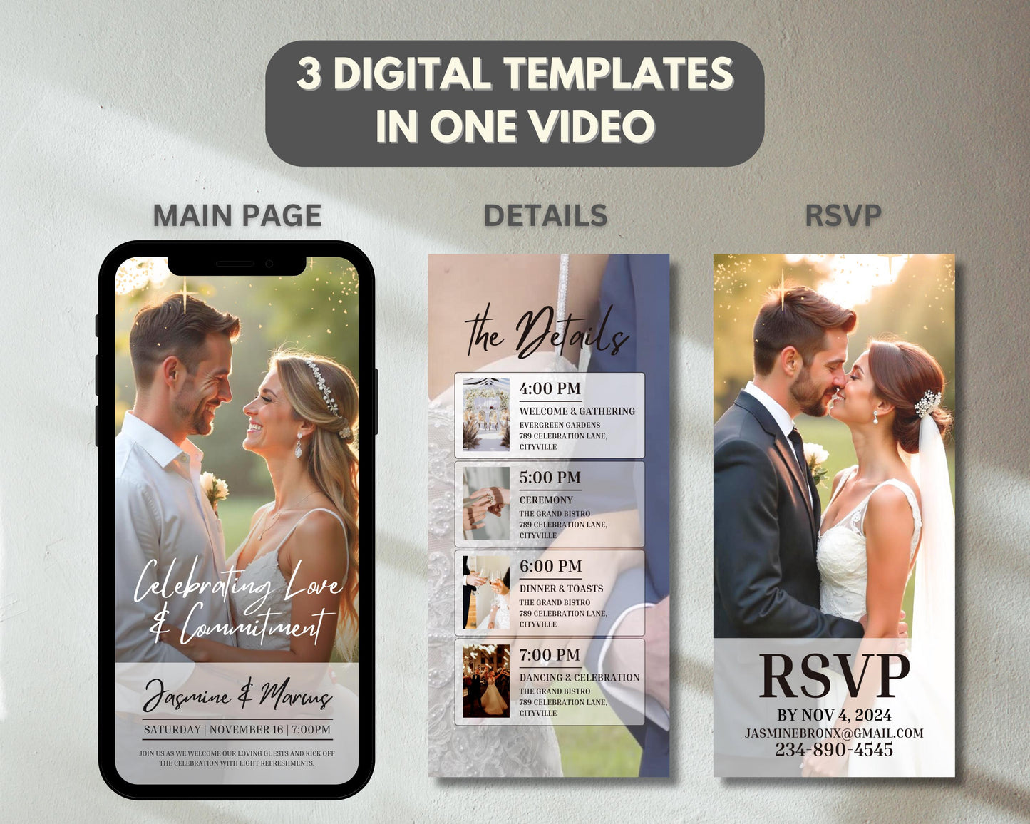 animated wedding invitation digital animated wedding invitation wedding video invitation online e-invite motion graphics custom personalized animation video editing sound design wedding dress suit rings hearts flowers cake champagne dancing kissing