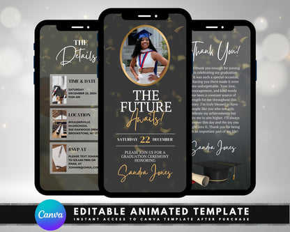 Graduation
Invite
Invitation
Video invitation
Animated invitation
E-invite
Digital invite
Ceremony
Celebration
Commencement
Party
Event
RSVP
Graduate
Future
Success
Achievement
Milestone
Graduation cap
Diploma
Graduation gown